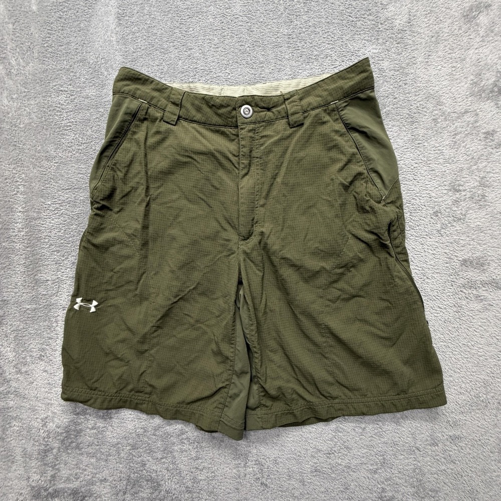 Under Armour Shorts Mens 30 Green Stretch Hiking Zip Pockets Lightweight Outdoor